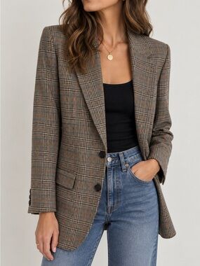 Vintage YSL Yves Saint Laurent Wool Glen Plaid Boyfriend Blazer Made France S/M